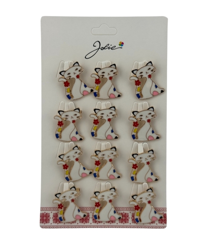 Set 12 Brose Martisor pentru Copii, Jolie, Model Pisica, Alb