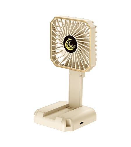 Ventilator Portabil, Vafy, de Gat, de Birou, Suport Telefon, 14 x 7 cm, Incarcare USB, din ABS, 3 Viteze, Bej