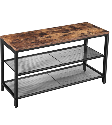 VASAGLE Raft pentru pantofi, cu 2 nivele, metal, 80x30x44cm, stil industrial, maro rustic si negru