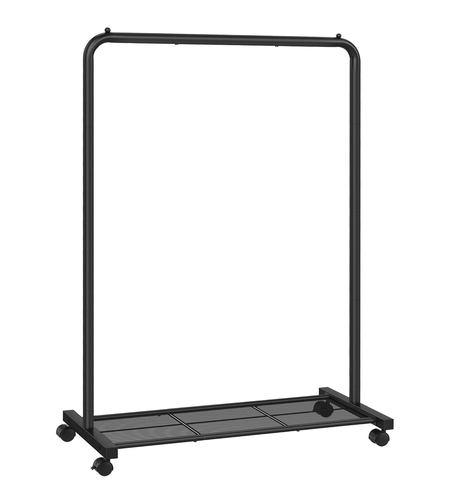 SONGMICS Suport pentru haine mobil cu roti, bara umerase si raft, stil industrial, 91x41x158 cm, negru