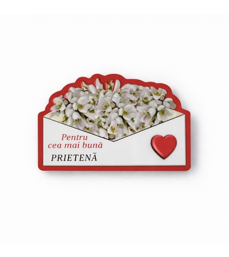 Magneti Decorativi Martisor, Set 24 Piese, Jolie, Tema Mesaj Pentru Cea Mai Buna Prietena, Carton Laminat cu Magnet Flexibil, 8x6 cm, Multicolor