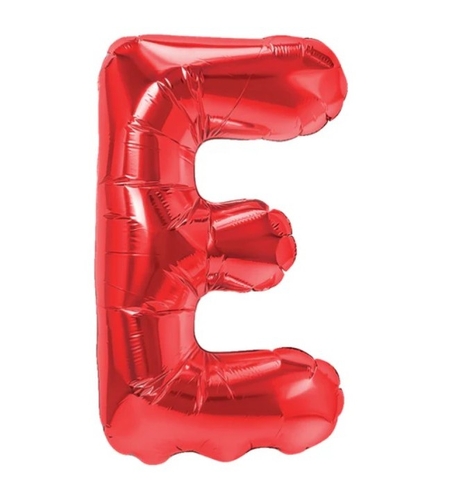 Balon Folie Metalizata Litera E, Flippy, 40 cm, Umflati cu Heliu sau Aer, Ambalaj Individual, Pai inclus, Rosu