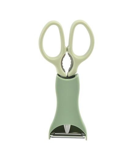 Set foarfeca pentru bucatarie Flippy, curatator legume tip suport, multifunctional, spargator nuci, material ABS si otel inoxidabil, maner ergonomic, 16.8 x 7.8 x 1 cm, verde