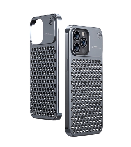 Husa Aromaterapia Compatibila cu iPhone 15 Pro, Vafy, Antisoc, Antizgariere, Protectie Camera si Supraincalzire, din Aliaj de Aluminiu, Gri