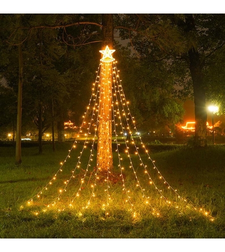 Instalatie luminoasa tip perdea pentru pomul de Craciun, cu stea luminoasa, 350 LED-uri, conectare retea, interior/exterior, lumina calda, Tree Dazzler
