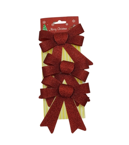 Set 3 fundite pentru brad, Rosii, cu sclipici, 10 x 11 cm, din poliester, Flippy