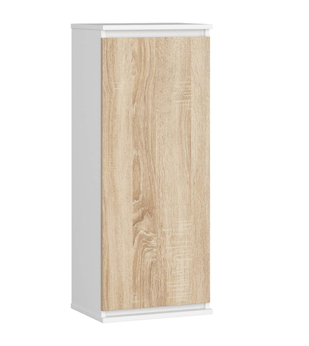 Dulap suspendat, cu usa si 3 rafturi interioare, PAL 16 mm, 40x30x99 cm, alb si stejar sonoma