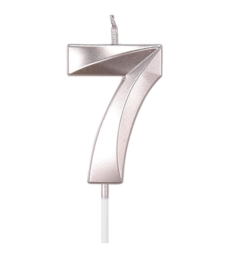 Lumanare Cifra 7, Flippy, Model Diamond, 5 x 3.4 cm, Argintiu