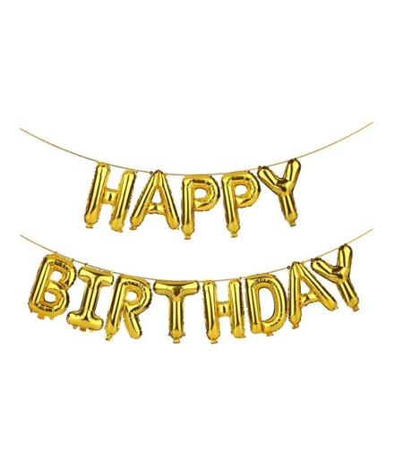 Set 13 Baloane Folie, Flippy, Tip Ghirlanda, Model Happy Birthday, 40 cm, Auriu