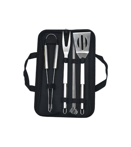 Set 7 Ustensile pentru Gratar, Flippy, din Otel Inoxidabil, Geanta Oxford, Argintiu