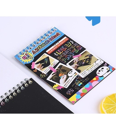 Caiet cu fise razuibile Flippy, DIY Magic Scratch, 12 File, Curcubeu, Creion din Lemn, Cartonase negre, A6, Multicolor