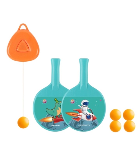 Set 2 Palete de Tenis de Masa, Flippy, pentru Copii, Design Animat, Tematica Astronauti, Accesoriu de Agatat Inclus si 4 Mingi, Albastru