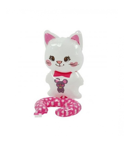 Balon din Folie Metalizata, Vafy, Figurine Animalute, Tip Bratara, Model Pisica, 13 x 35 cm, Ambalaj Individual, Pai Inclus, Umflare cu Aer sau Heliu, Alb