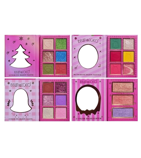 Set 4 Palete de Machiaj, KEVIN & COCO, Christmas Jingle, 21 culori, 27.3 x 20.8 x 2.4 cm