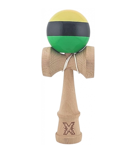 Kendama X Originala, Profesionala, Flippy, Super Sticky din Lemn, 18 cm, Galben/Negru/Verde