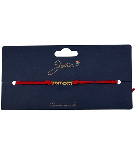 Martisor Bratara Primavara, Textil si Inox, Jolie, Snur Rosu, Model Scris Mama, Auriu