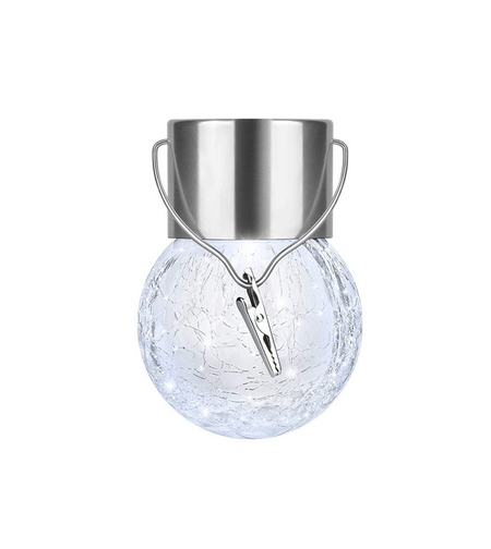 Lampa Solara Flippy, LED, Tip Candelabru Mic, Cu Bila Din Sticla Crapata, Exterioara, Impermeabila, Iluminare 6-12 H, Alb
