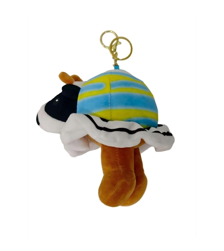 Jucarie Moale de Plus de Tip Breloc, Flippy, Model Italian Brainrot Vaca Saturno Saturnita, 16 x 15 cm, Albastru Galben