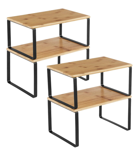 SONGMICS Set 4 rafturi de bucatarie suprapozabile, pentru ustensile sau condimente, 20x30x16cm, natur si negru
