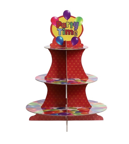 Suport Prajituri, Vafy, 3 Etaje, Design de Petrecere, pentru Prajituri, Candy Bar, din Carton, Rosu/Multicolor