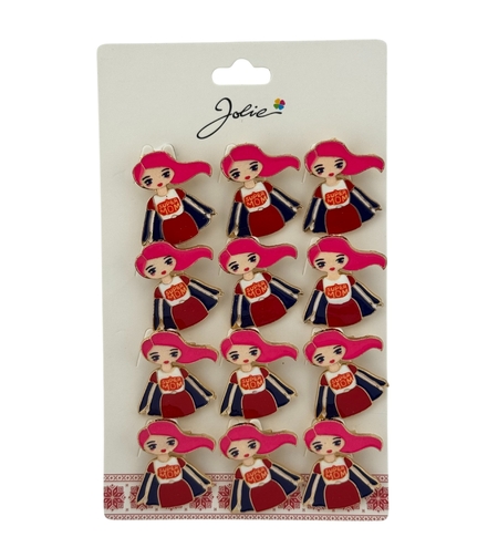 Set 12 Brose Martisor Primavara, Jolie, Model Fata, cu Mesaj Super Mom, Multicolor