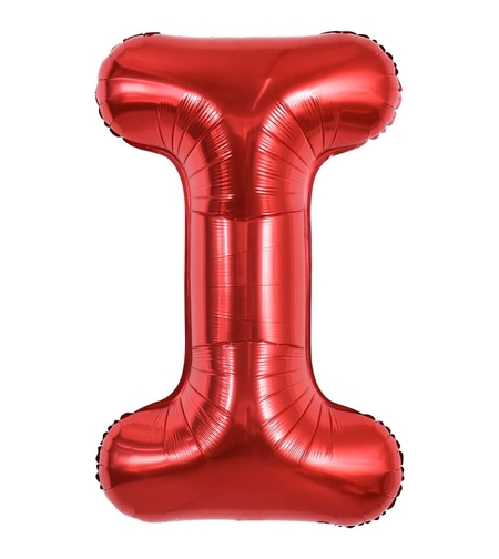 Balon Folie Metalizata Litera I, Flippy, 40 cm, Umflati cu Heliu sau Aer, Ambalaj Individual, Pai inclus, Rosu