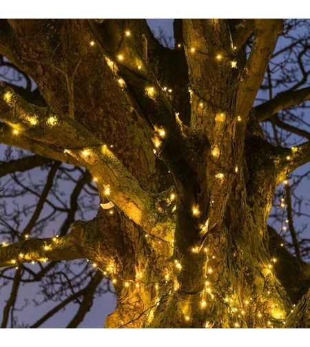 Instalatie Craciun liniara, cu transformator 31V, 10m, alb cald, 100 LED-uri V5, 8 jocuri de lumini, Fir verde, Vafy