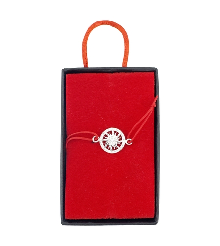 Bratara Martisor Argint 925, Jolie, Model Soare, cu Snur Rosu Ajustabil, 1.4 g, Argintiu