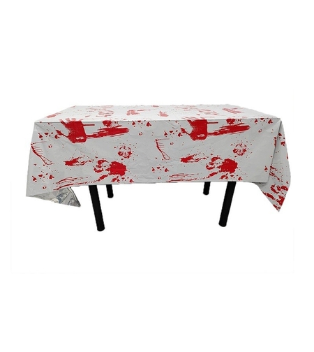 Fata de Masa, Flippy, din Folie, Imprimeu Halloween - Help Me, 137 x 183 cm, Alb/Rosu