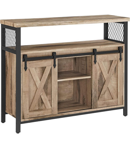 VASAGLE Comoda pentru living sau bucatarie, cu 2 usi glisante, rafturi reglabile, stil rustic, 33x100x80 cm, maro