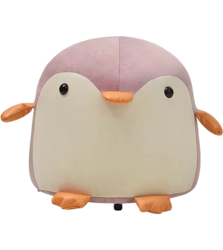 Taburet Pentru Copii, Flippy, Cadru din Lemn Masiv, 25 x 29 x 29 cm, Perna de Burete Elastica si Maner de Transport, in Forma de Pinguin, Roz