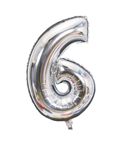 Balon din Folie Flippy, Cifra 6, 81 cm, Pentru Aer sau Heliu, Bulk, Argintiu