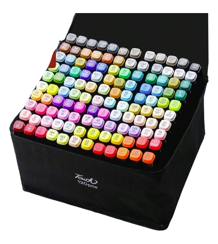 Markere cu Alcool Touch Room, Flippy, Paleta mare Set de 120+ de Culori, Capat Lat si Capat Precis, Geanta Inclusa, Multicolor