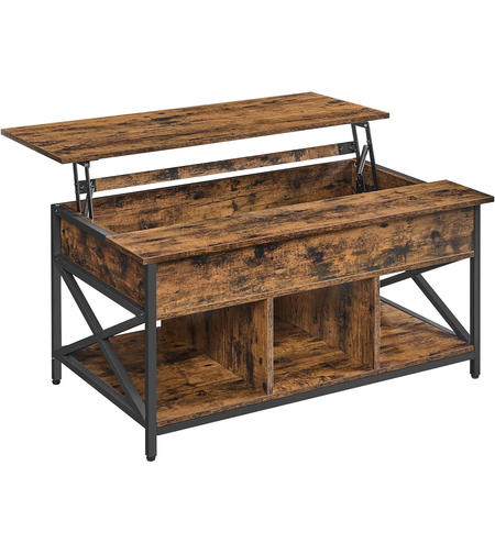 VASAGLE Masa de cafea cu inaltime reglabila, spatiu de depozitare ascuns, 60x100x(48-62) cm, maro rustic