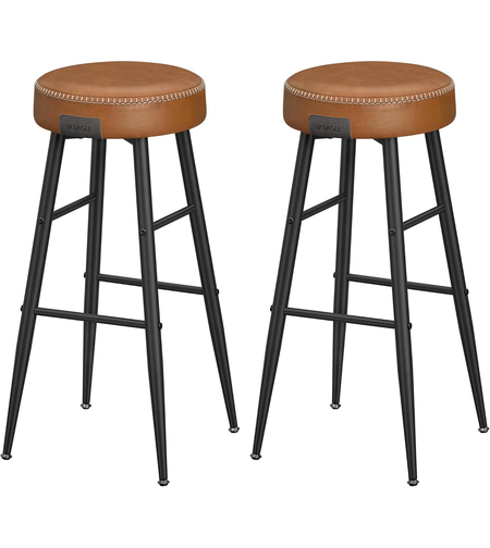 VASAGLE Set 2 scaune bar Ekho, tapitate PU, inaltime sezut 76 cm, 52x76 cm, maro caramel