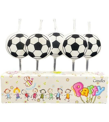 Set 5 Lumanari de Tort, Flippy, Model Mingi de Fotbal, 3.5 cm, din Ceara, Alb/Negru