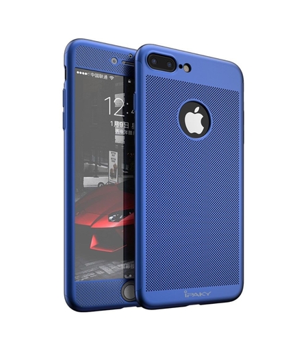 Husa Apple iPhone 7 Plus IPAKY Full Cover 360 Air cu Gauri Albastru + Folie Sticla