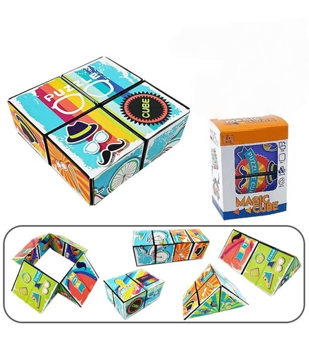 Jucarie Interactiva, Flippy, Magic Cube, Puzzle, Diferite Forme, Anti-stress, 8 x 8 x 3 cm, Multicolor