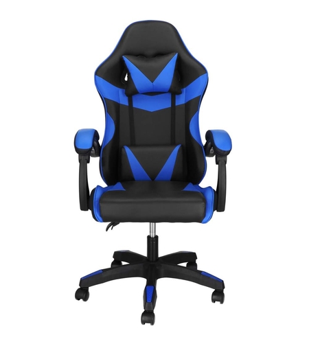 Scaun birou pentru gaming, ergonomic, suport lombar si tetiera, 114-123x55x50 cm, negru si albastru