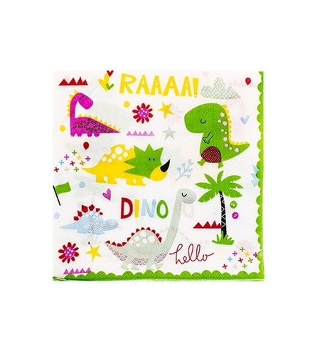Set 20 Servetele de Masa, Flippy, Colectia Dino Park, 17 x 17 cm, din Hartie, Multicolor