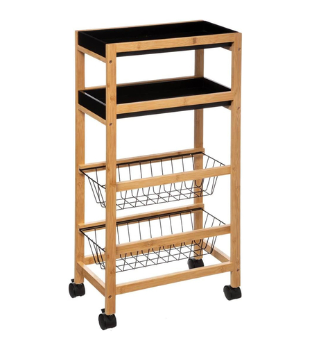 Carucior 5Five Blackwood cu 3 niveluri, bambus si MDF, 41x22x83 cm, natur si negru