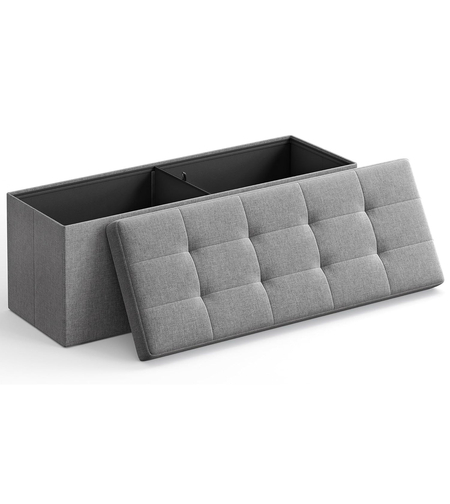 SONGMICS Taburet pliabil cu sezut moale, spatiu de depozitare 131litri, maxim 300kg, 110x38x38cm, gri