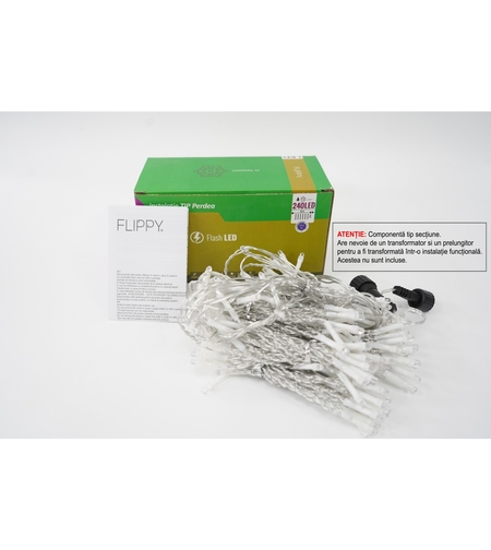 Sectiune Instalatie de Craciun Vafy Tip Perdea, cu Flash, 2 m x 2 m, 240 LED-uri, Interconectabila, Fir Transparent, Albastru