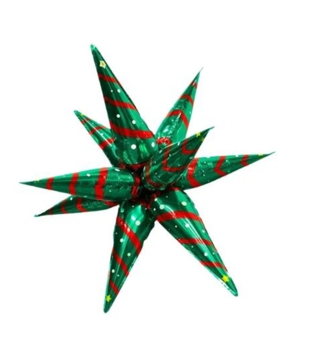 Balon Stea, Vafy, din Folie de Aluminiu, Tema Craciun, 12 Varfuri, 65 x 23 cm, Verde/Rosu