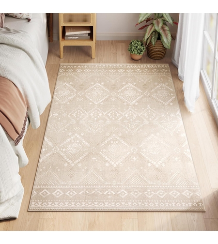 SONGMICS Covor decorativ antiderapant, stil boho, lavabil la masina, 80×150 cm, bej cappuccino