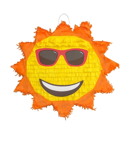 Pinata Soare cu Ochelari Sun pentru Petrecere, Flippy, din Hartie Creponata si Carton, Pinata pentru Petreceri, 40 x 40 x 7 cm, Galben Rosu