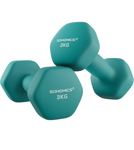 SONGMICS Set gantere fitness hex 2x3 kg, antiderapante, din fier invelit in vinil, verde