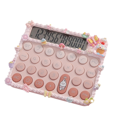Calculator Electronic pentru Fete, Vafy, Calculator Dragut pentru Scoala Primara, Ecran mare 12 digits si Tastatura Mecania, 15 x 12.5 cm, Decor cu elemente 3D pentru Fete, Roz
