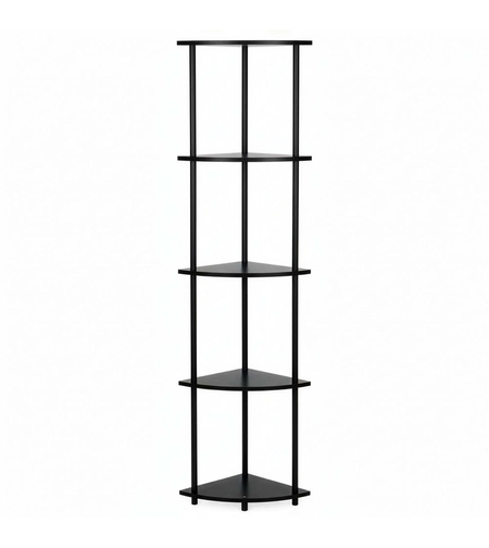Raft de colt cu 5 polite, MDF, cadru metalic, 148x30x30 cm, negru