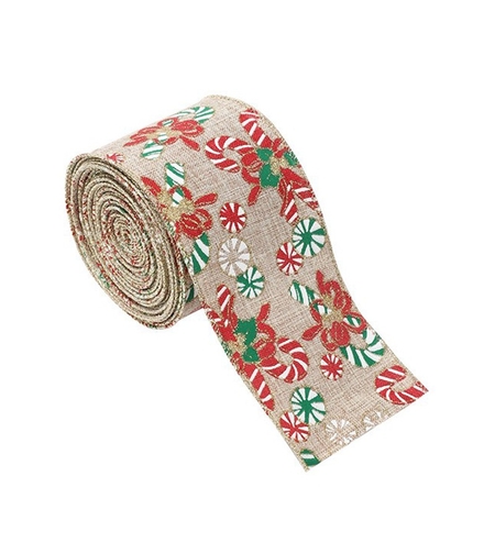 Panglica Decorativa pentru Craciun, Flippy, Ornament pentru Brad de Craciun, Pretreceri, Panglica cu Design Acadele de Craciun, 200 x 6.3 cm, Khaki